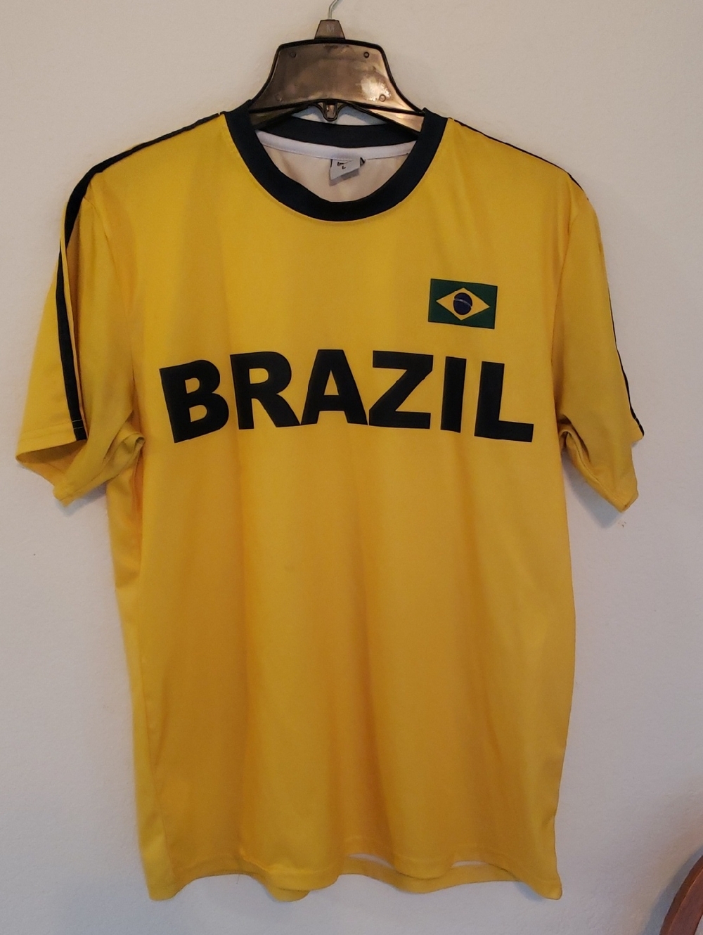 Mens Soccer Jersey Large Stripes On Arms Yellow With Black Stripes